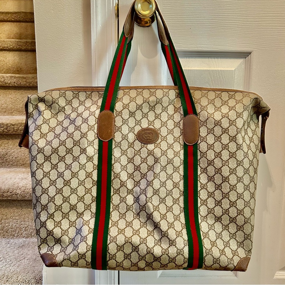 Authentic Gucci Monogram Brown Coated Canvas Weekender/Tote